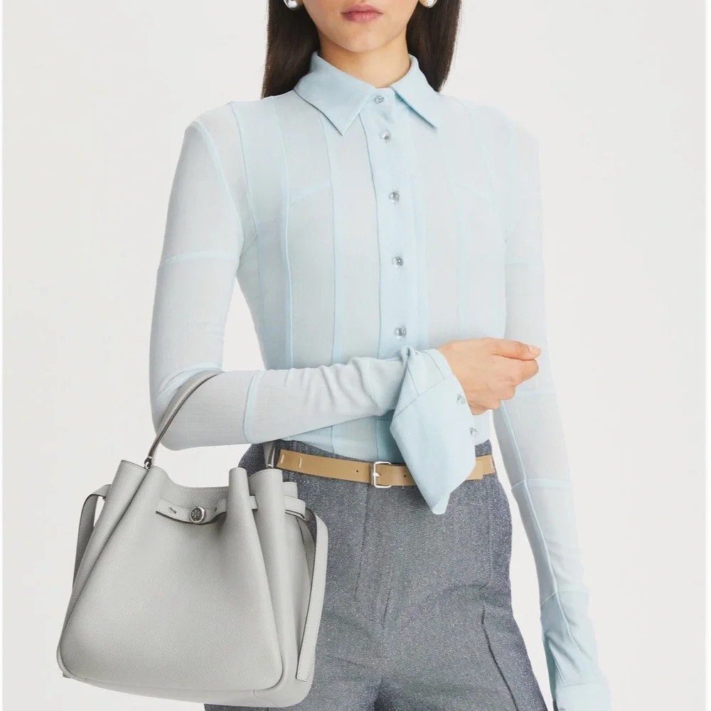 Tory Burch Romy Pebble Leather Bucket Bag - Picture 2 of 6